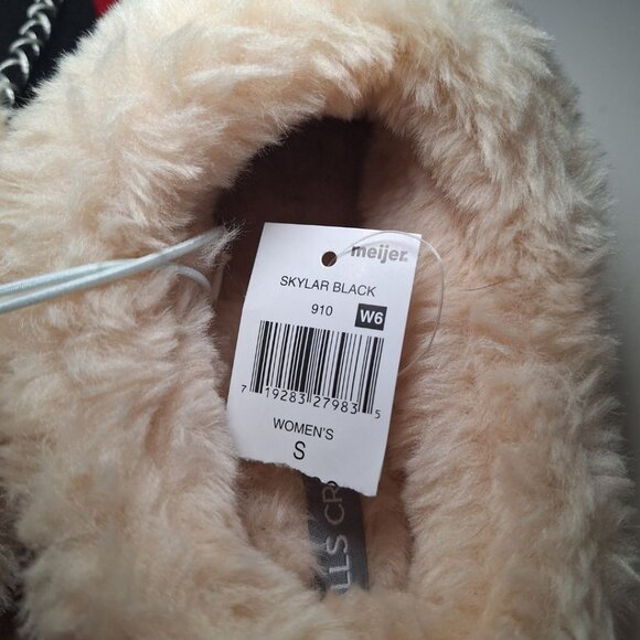 Falls Creek Slippers Lined Black Faux Fur Womens Small 5 6 Winter Warm Cozy - Picture 3 of 7